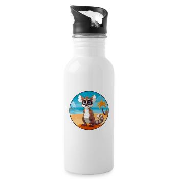 Lemur Watercolor Cartoon Kawaii Clipart Animal - Water bottle with straw - white - Right