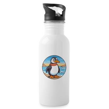 Pinguin Aquarell Cartoon Kawaii Clipart Tier - Trinkflasche mit integriertem Trinkhalm - Weiß - Rechts