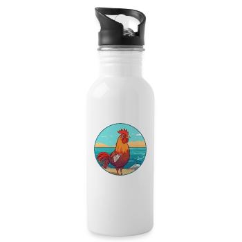 Hahn Aquarell Karikatur Kawaii Clipart Tier - Trinkflasche mit integriertem Trinkhalm - Weiß - Rechts