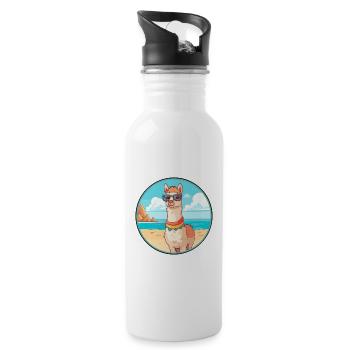 Llama Watercolor Cartoon Kawaii Clipart Animal - Water bottle with straw - white - Right