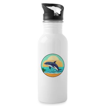 Whale Watercolor Cartoon Kawaii Clipart Animal - Water bottle with straw - white - Right