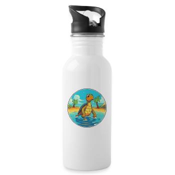 Turtle Watercolor Cartoon Kawaii Clipart Animal - Water bottle with straw - white - Right