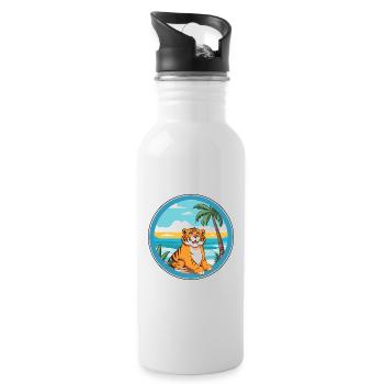 Tiger Watercolor Cartoon Kawaii Clipart Animal - Water bottle with straw - white - Right
