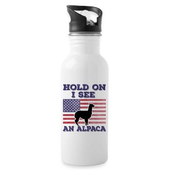Alpaca American Flag Funny Original Gift - Water bottle with straw - white - Right