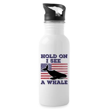 Wal Amerikanische Flagge Lustiges Originalgeschenk - Trinkflasche mit integriertem Trinkhalm - Weiß - Rechts