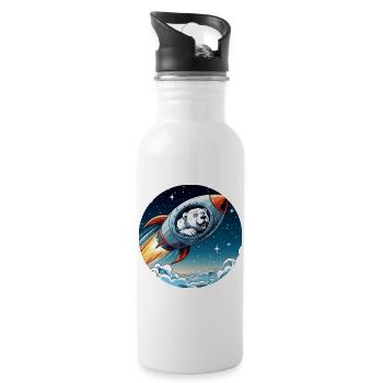 aufgeregter Eisbär in einer Rakete Comic - Trinkflasche mit integriertem Trinkhalm - Weiß - Rechts