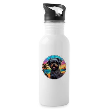 Affenpinscher Dog Breed Colorful Cartoon Watercolo - Water bottle with straw - white - Right