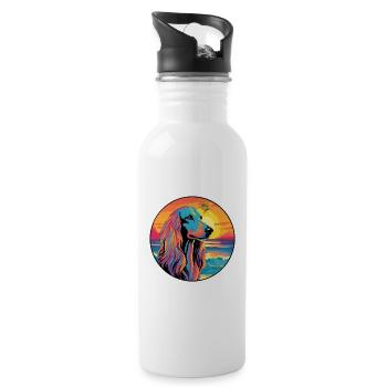 Afghan Hound Dog Breed Colorful Cartoon Watercolor - Water bottle with straw - white - Right
