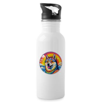 American Akita Dog Breed Colorful Cartoon Watercol - Water bottle with straw - white - Right