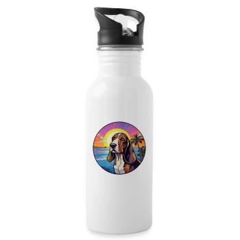 Basset Artesien Normand Dog Breed Colorful Cartoon - Water bottle with straw - white - Right