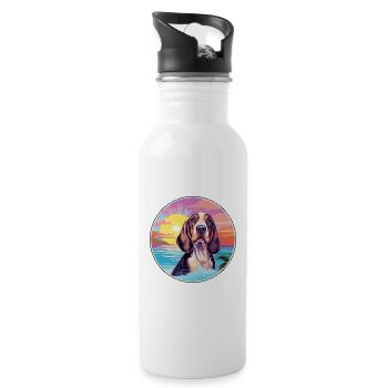 Basset Bleu De Gascogne Dog Breed Colorful Cartoon - Water bottle with straw - white - Right