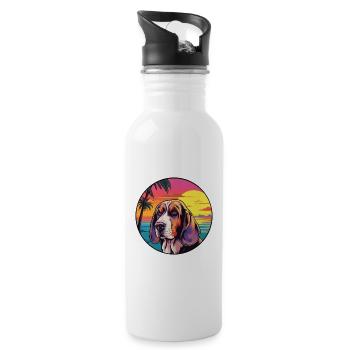 Basset Hund Hund Rasse Bunte Karikatur Aquarell - Trinkflasche mit integriertem Trinkhalm - Weiß - Rechts