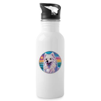 American Eskimo Dog Breed Colorful Cartoon Waterco - Water bottle with straw - white - Right