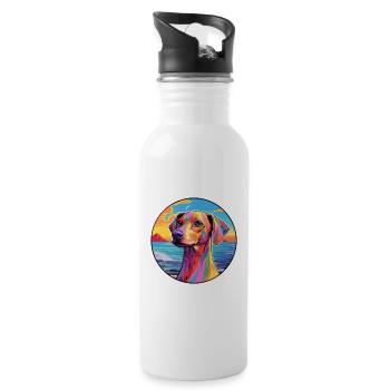 Azawakh Dog Breed Colorful Cartoon Watercolor - Water bottle with straw - white - Right
