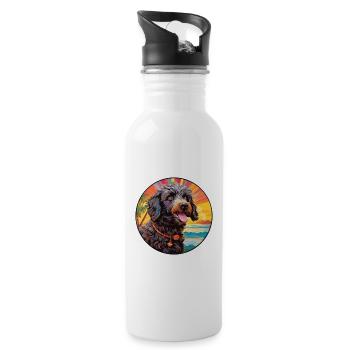 Barbet Dog Breed Colorful Cartoon Watercolor - Water bottle with straw - white - Right