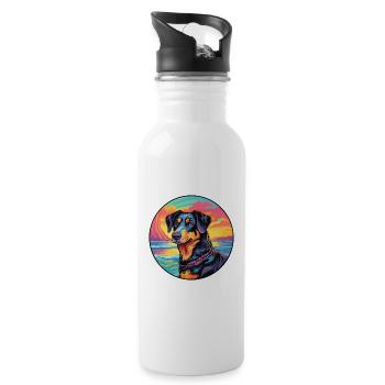 Beauceron Hunderasse Buntes Karikatur-Aquarell - Trinkflasche mit integriertem Trinkhalm - Weiß - Rechts