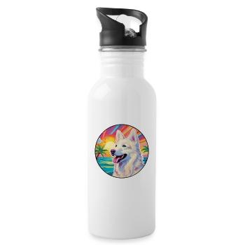 Berger Blanc Suisse Race De Chien Coloré Dessin Animé Wat - Gourde avec paille intégrée - blanc - Droite