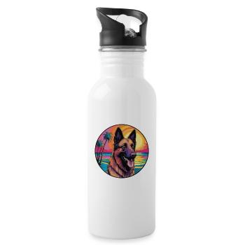 Belgian Shepherd Dog Breed Colorful Cartoon Waterc - Water bottle with straw - white - Right