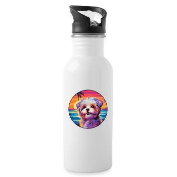 Bichon Yorkie Dog Breed Colorful Cartoon Watercolo - Water bottle with straw - white - Right