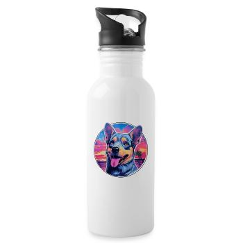 Blue Heeler Dog Breed Colorful Cartoon Watercolor - Water bottle with straw - white - Right