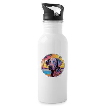 Cao da Serra de Aires Hunderasse Bunte Karikatur W - Trinkflasche mit integriertem Trinkhalm - Weiß - Rechts