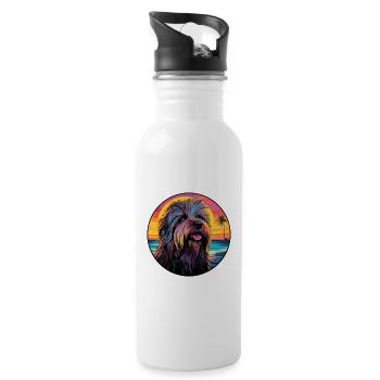 Briard Dog Breed Colorful Cartoon Watercolor - Water bottle with straw - white - Right