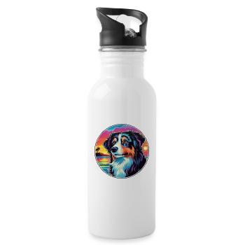 Carpathian Shepherd Dog Breed Colorful Cartoon Wat - Water bottle with straw - white - Right