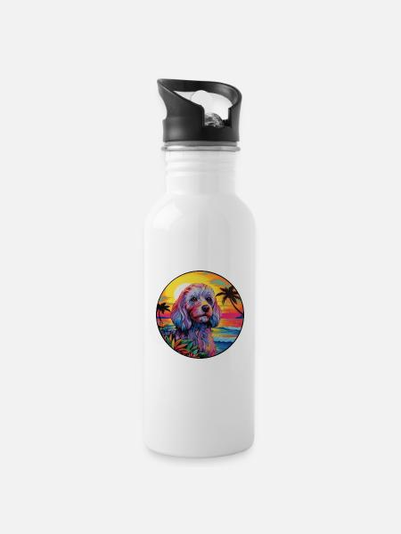 Cockapoo Dog Breed Colorful Cartoon Watercolor - Water bottle with straw - white
