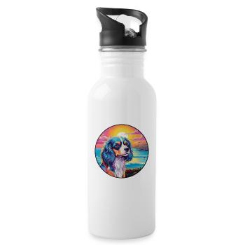 Cavalier Dog Breed Colorful Cartoon Watercolor - Water bottle with straw - white - Right
