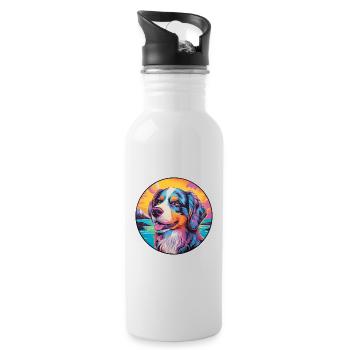 Caucasian Ovcharka Dog Breed Colorful Cartoon Wate - Water bottle with straw - white - Right