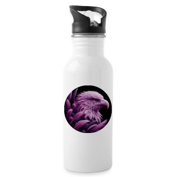 Purple Eagle Head with Feathers - Water bottle with straw - white - Right