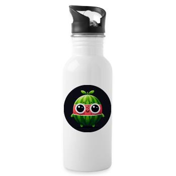 Watermelon with eyes in comic style - Water bottle with straw - white - Right