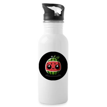 Wassermelone mit großen Augen im Comic Stil - Trinkflasche mit integriertem Trinkhalm - Weiß - Rechts