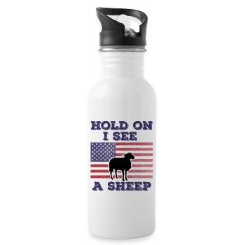 Sheep American Flag Funny Original Gift - Water bottle with straw - white - Right