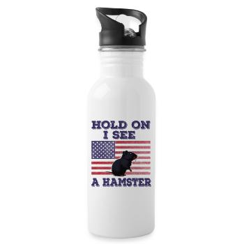 Hamster Amerikanische Flagge Lustiges Originalgeschenk - Trinkflasche mit integriertem Trinkhalm - Weiß - Rechts