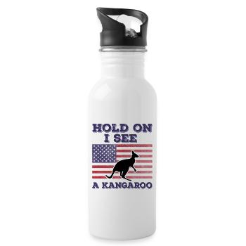 Kangaroo American Flag Funny Original Gift - Water bottle with straw - white - Right
