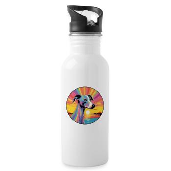 Englische Whippet-Hunderasse Bunte Karikatur Waterco - Trinkflasche mit integriertem Trinkhalm - Weiß - Rechts