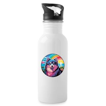 Finnish Lapphund Dog Breed Colorful Cartoon Waterc - Water bottle with straw - white - Right