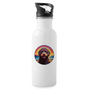 Friesische Wasserhundrasse Bunte Karikatur Watercolo - Trinkflasche mit integriertem Trinkhalm - Weiß - Rechts