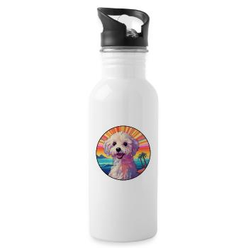 Deutsche Sheeppoodle Hunderasse Bunte Karikatur Wate - Trinkflasche mit integriertem Trinkhalm - Weiß - Rechts