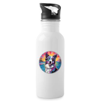 Berger géorgien chien race coloré dessin animé eau - Gourde avec paille intégrée - blanc - Droite