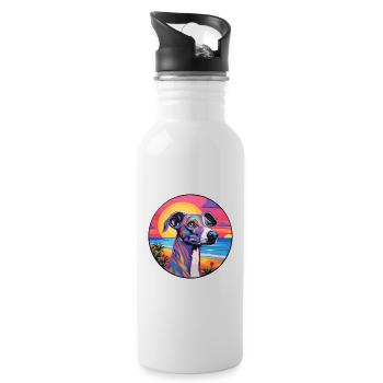 Greyhound Hund Rasse Buntes Cartoon Aquarell - Trinkflasche mit integriertem Trinkhalm - Weiß - Rechts