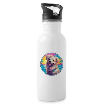 Hygenhund chien race coloré dessin animé aquarelle - Gourde avec paille intégrée - blanc - Droite