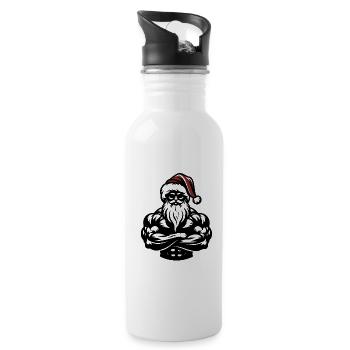Muskulöser Weihnachtsmann - Fitmas Geschenk - Trinkflasche mit integriertem Trinkhalm - Weiß - Rechts
