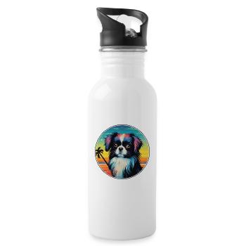 Japanese Chin Dog Breed Colorful Cartoon Watercolo - Water bottle with straw - white - Right