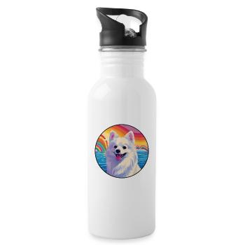 Spitz japonais chien race coloré dessin animé watercol - Gourde avec paille intégrée - blanc - Droite
