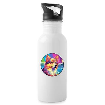 Icelandic Sheepdog Dog Breed Colorful Cartoon Wate - Water bottle with straw - white - Right