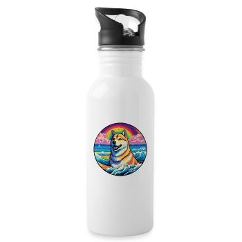 Jindo Dog Breed Colorful Cartoon Watercolor - Water bottle with straw - white - Right