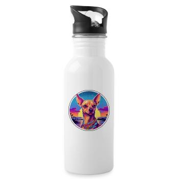 Kangaroo Dog Breed Colorful Cartoon Watercolor - Water bottle with straw - white - Right