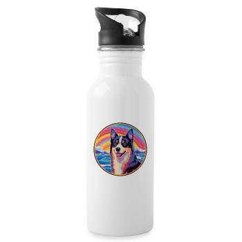 Karelian Bear Dog Breed Colorful Cartoon Watercolo - Water bottle with straw - white - Right